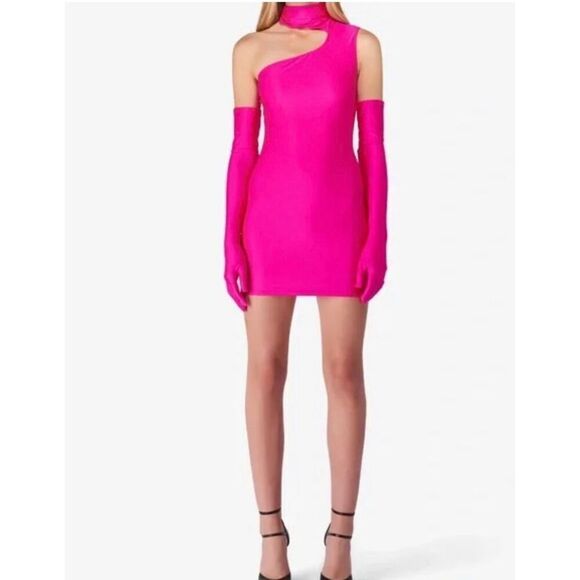 Miscreants Dresses & Skirts - NWT Miscreants London x Revolve Hot Pink Choker Mini Dress With Gloves US 4